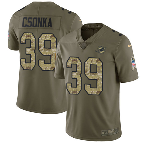 Nike Dolphins #39 Larry Csonka Olive/Camo Men's Stitched NFL Limited Salute To Service Jersey